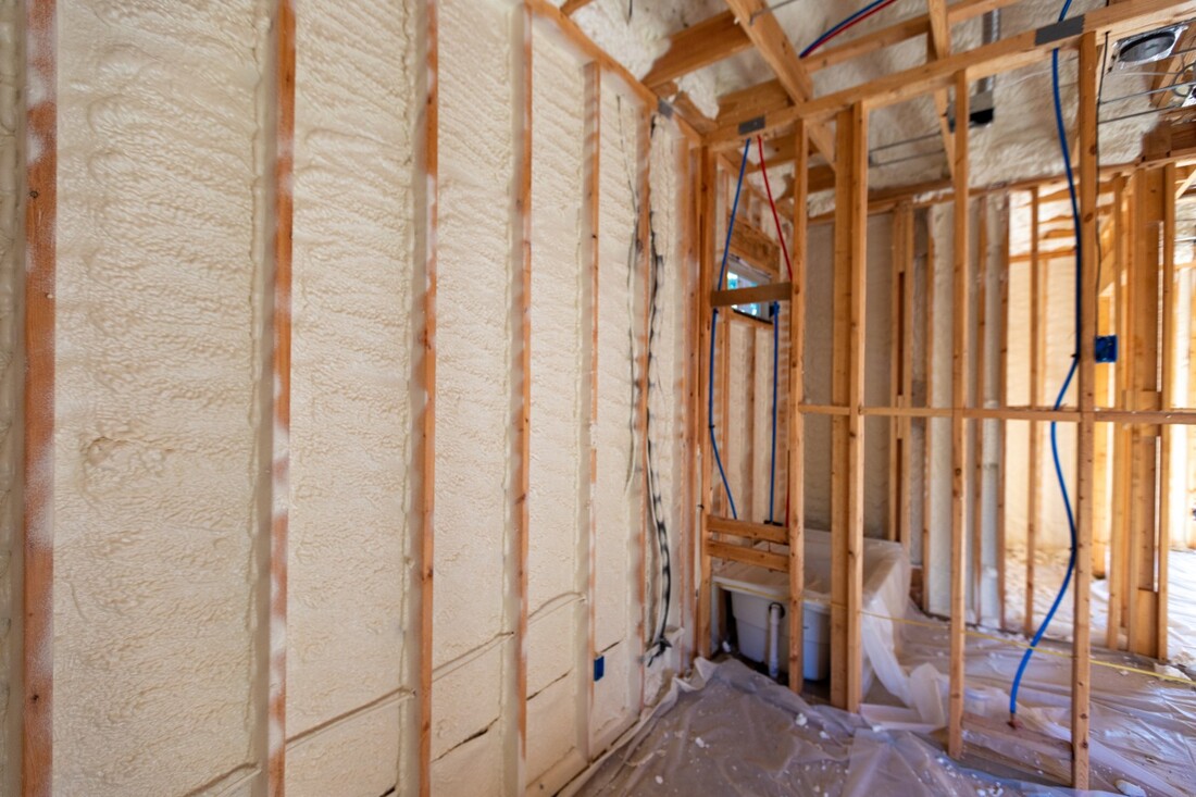 spray foam insulation applied to new building walls